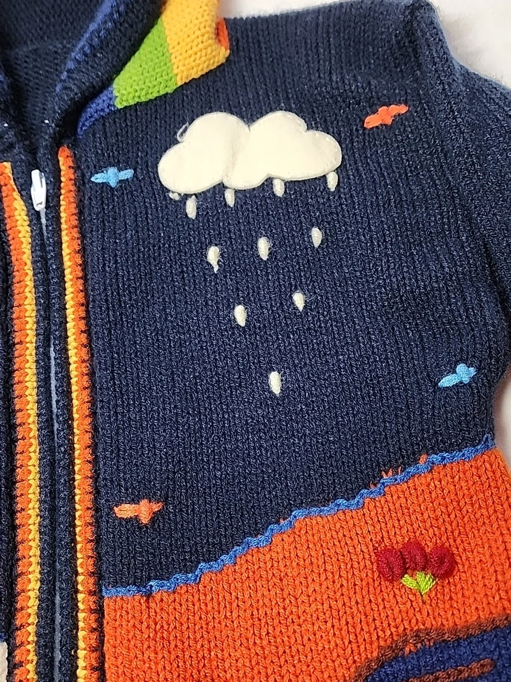 Peruvian Child's Colorful Hand-Knit Hooded Zip Cardigan Animals Rainbow Stripes - Picture 6 of 11